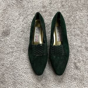 Mootsies Tootsies Slip On Loafer Womens Size 6M Green Suede Leather 2" Block VTG